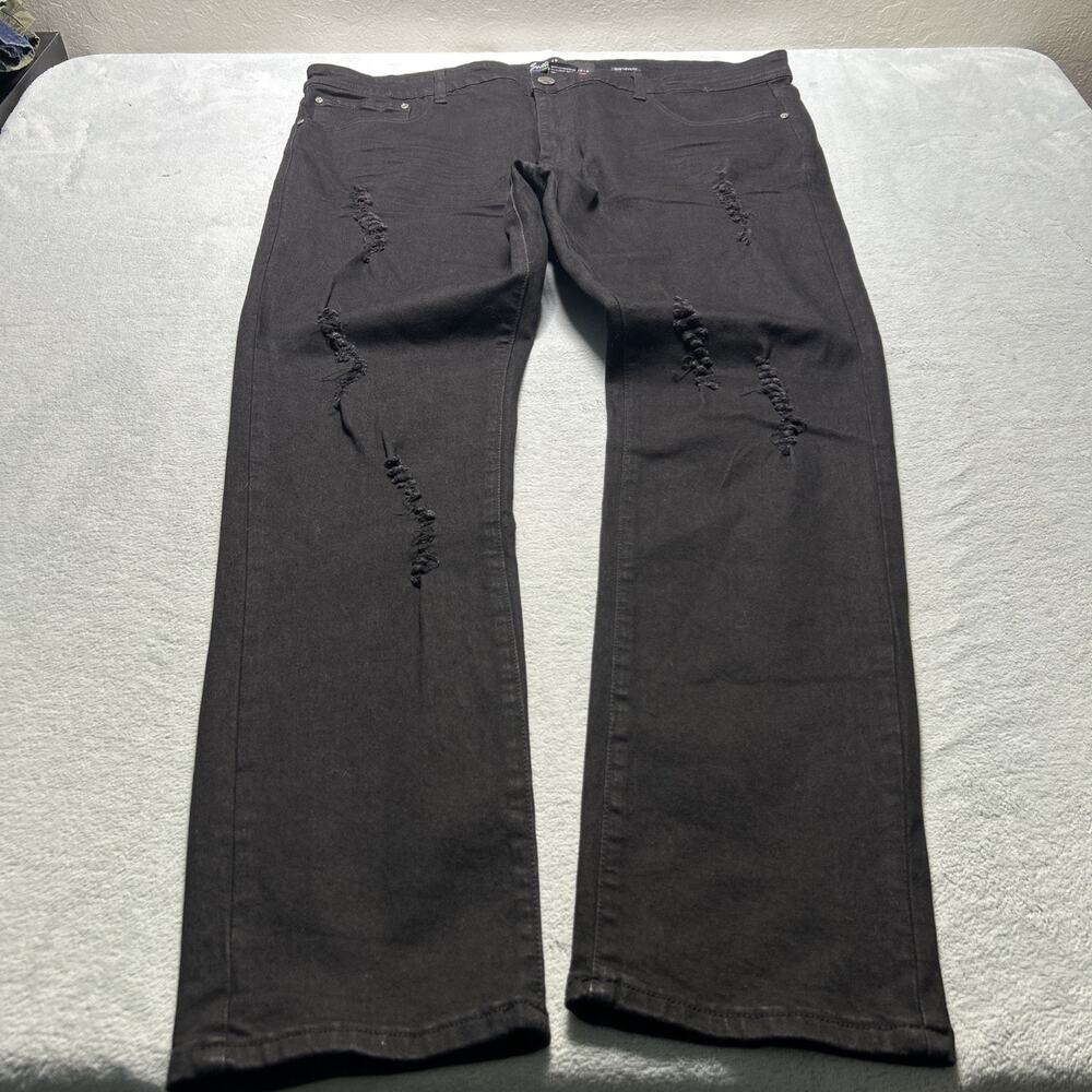 Y2k 2000s Ripped Relaxed Straight Leg Jeans Mens 44x32 Black Loose Hamilton